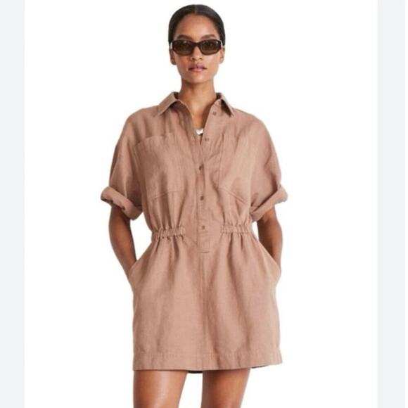 Apiece Apart Dresses & Skirts - Apiece Apart Palmera Button Down Pocket Linen Cotton Mini Dress Beige EUC XS